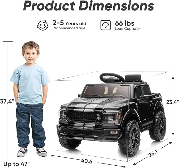 Licensed Ford Shelby F-150 24V Kids Ride on Toy, Electric Car for Kids with Remote Control, 400W Motors - Black