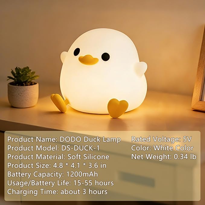 FAMIDUO Duck Night Light, Cute DoDo Duck Lamp, Squishy Silicone Dimmable Bedside Light for Baby Kids Nursery with Timer, Rechargeable Touch Nightlight for Boys Girls Room Decor, Valentine‘s Day Gift