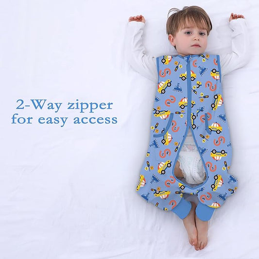 Toddler Sleeping Sack, Toddler Sleep Sack with Feet, Walker Wearable Blanket, Sleep Sack with Legs,0.5Tog(Y Car 9M-2T)