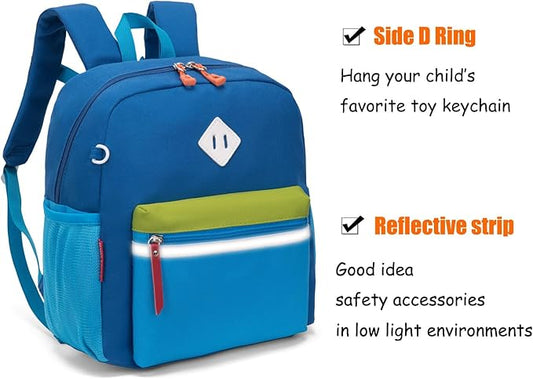 HawLander Little Kids Backpack for Boys or Girls, Toddler School Bag Fits 3 to 6 years old, Light Blue, 12 Inch