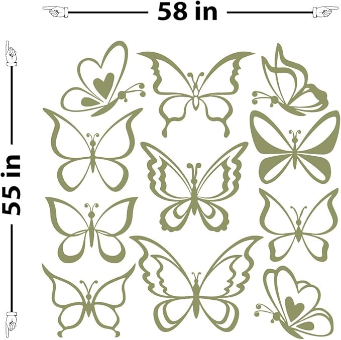 The Decal Guru Butterfly Wall Art Vinyl Stickers DIY Nursery or Girls Room Decor Peel and Stick Butterflies Decals (Olive, 55x58 inches)