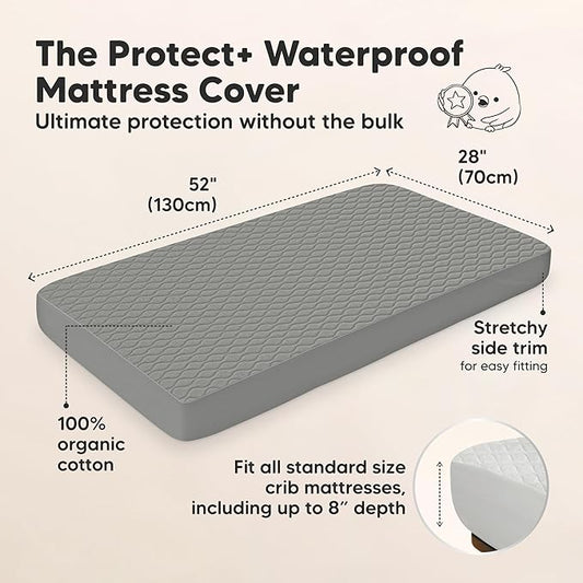 2-Pack Waterproof Crib Mattress Protector Cover Fitted - Quiet Baby Crib Mattress Pad Sheets, 52" x 28" Soft Quilted Cotton Baby Sheet, Machine Washable, Easy Fit, Durable (Granite/Mavy)