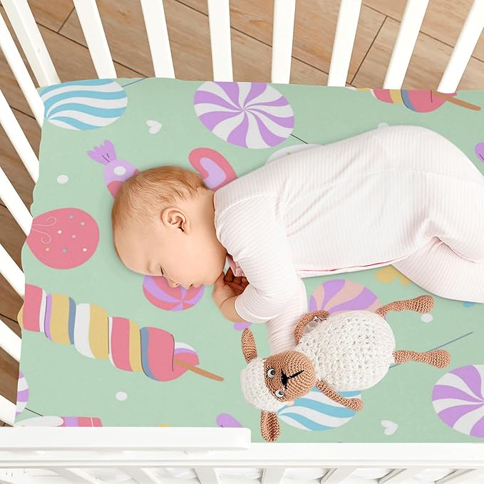 Colorful Candy Green Crib Sheets Standard Crib Toddler Mattresses Cover Fitted Baby Bed Sheet Breathable Crib Mattress Sheet for Girls Boys 39''x27''x9''