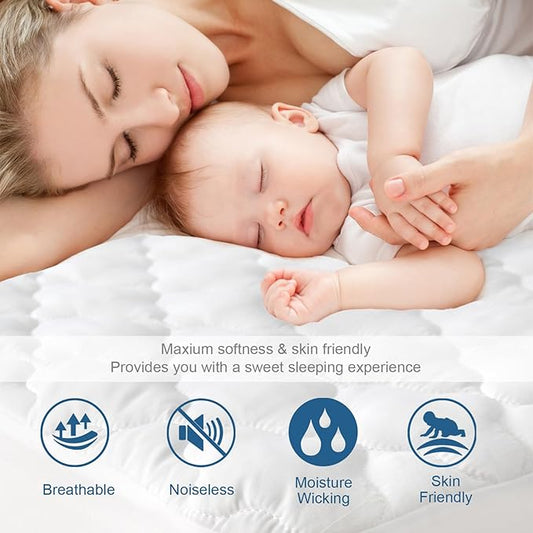 Sofa Bed Queen Mattress Protector Pad Waterproof Quilted 60" X 72", Breathable & Cooling Queen Sleeper Sofa Mattresses Pad Cover Fitted with Deep Pocket Up to 8", (White)