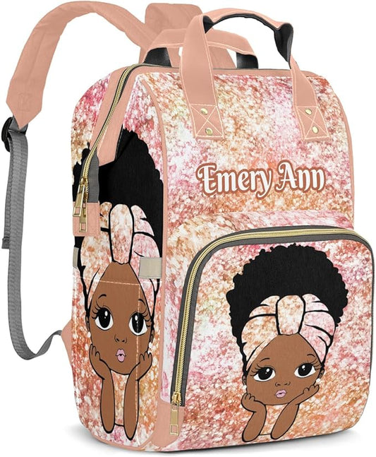 Personalized Pink Peach Unicorn Glitter Girl Custom with Name Diaper Bag Backpack For Baby Boy Girl Dad Mom Unisex for Adult Daypack Holiday Gift