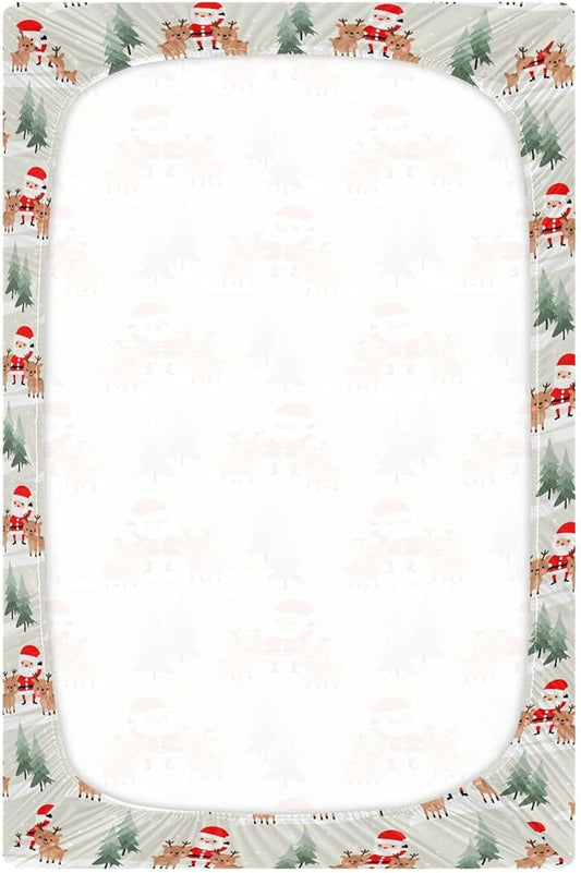 Christmas Santa Reindeer Crib Sheets Soft Breathable Fitted Baby Crib Sheets Mattress Cover for Girl Boys, 52" x 28" x 9"