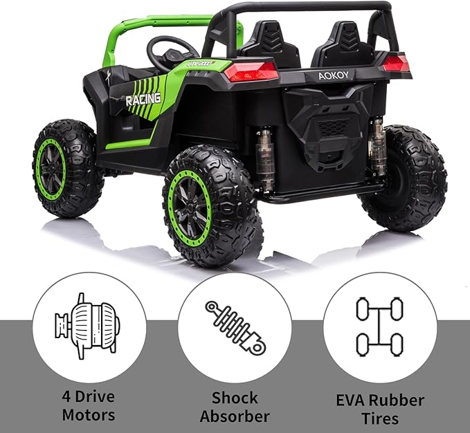 POSTACK 220lbs XXXL 24V Ride on Toy for Big Kids, 2 Seater Battery Powered Electric Toy Car for Kids, Ride On Car with Parent Remote Control, 4WD Side by Side Ride on Power 4 Wheeler UTV Truck, Green