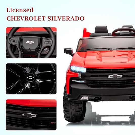 GarveeLife 24V 2-Seater Truck Licensed Chevrolet Silverado Ride On Car Kids Toy, Electric Vehicle Car for Toddlers with Parent Remote Control, Red