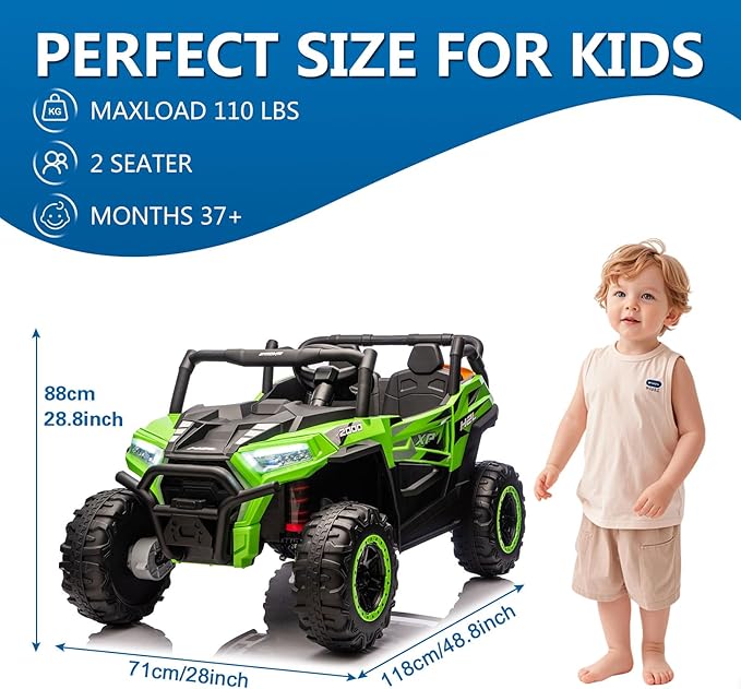24V Car for Kids, 4WD Ride on Electric Cars, 4x4 Battery Powered Electric UTV for Boys Girls, 3 Speeds Off Road Truck with Bluetooth (Green)