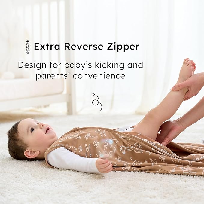 Baby Sleep Sack 6-12 months, 100% Cotton Sleeping Sack for Newborn and Infant, 3 Pack Baby Wearable Blanket for Boy and Girl, 0.5 Tog Lightweight Double Zipper Sleep Bag Green Brown Giraffe