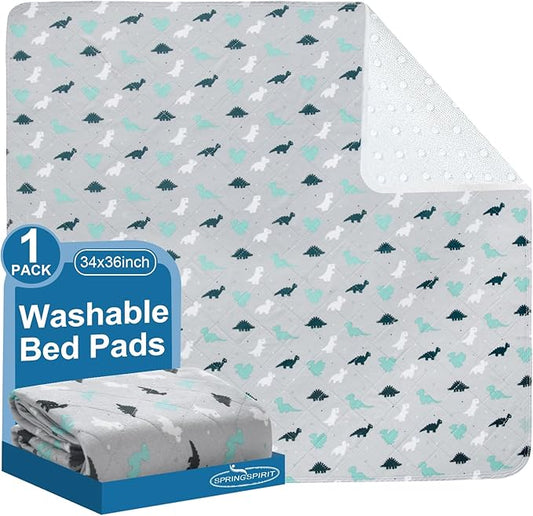 Potty Training Pee Pads for Kids, Toddlers Mattress Pad 100% Waterproof, Non Slip 34''x 36'' Bed Wetting Pad for Twin Beds, Washable, Reusable Mattress & Sheet Protector, Dinosaur