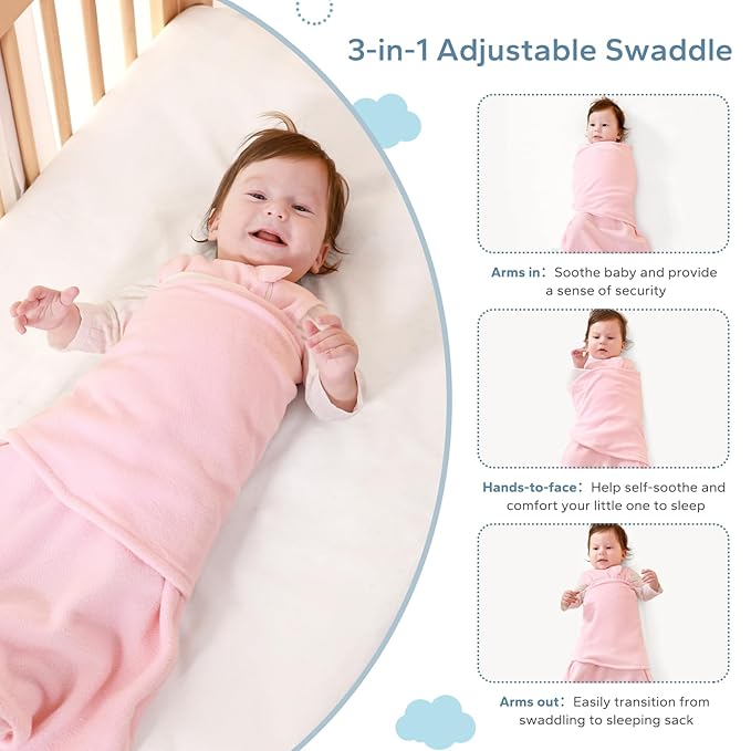ZIGJOY Swaddle Sleep Sack Newborn 1.5 Tog Fleece Wearable Blanket Baby 0-6 Months - Lightweight MicroFleece Winter Sleeping Sacks Bag for Infant Girl Boy Gifts, Pink