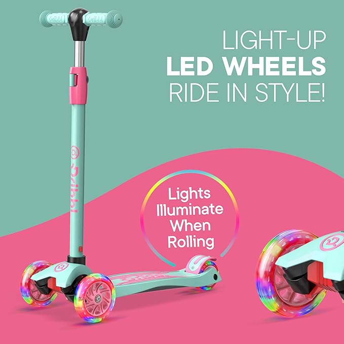 Dribbl 3-Wheel Kids Scooter - Lean-to-Steer Technology, Adjustable Height Handlebar, Wide Anti-Slip Deck, Scooter for Boys & Girls Ages 3+, Child Safety Approved, Support Riders Up to 165 lbs, Candy