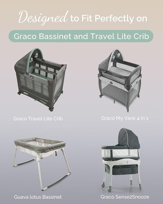 Bassinet Sheets 20x30 Inch for Graco Travel Lite Crib, Sense2Snooze, My View 4 in 1, Dream Suite and Guava Bassinet - Buttery Soft, Ultra Stretchy Sheets - Sky + Sage + Cloud, 3 Pack