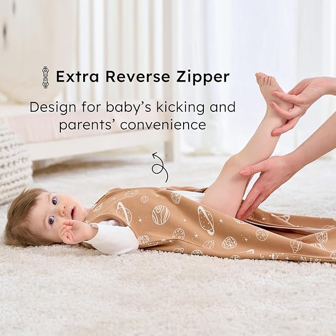 Baby Sleep Sack 12-18 months, 100% Cotton Sleeping Sack for Newborn and Infant, 3 Pack Baby Wearable Blanket for Boy and Girl, 0.5 Tog Lightweight Double Zipper Sleep Bag Coffee Dinosaur Planet