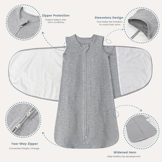 ZIGJOY Sleep Sack Swaddle 1.0 TOG Baby Wearable Blanket 100% Cotton Baby Swaddle Blanket for Newborns 6-12 Months for Boy Girl, Grey