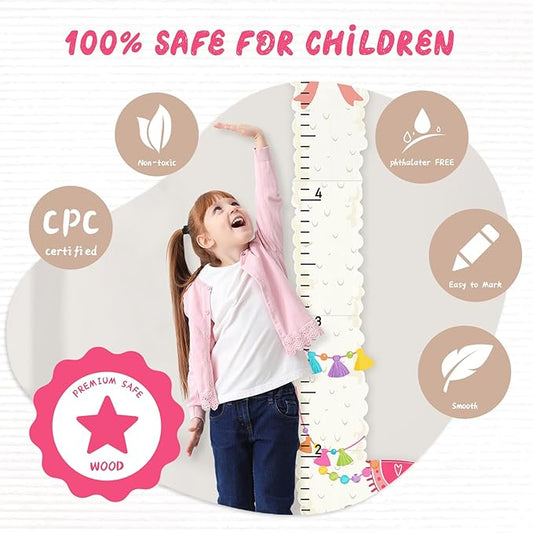 Woodemon Personalized Child Growth Charts, Alpaca Wooden Kids Height Wall Chart, Height Measurement for Wall Kids Room Nursery Decor