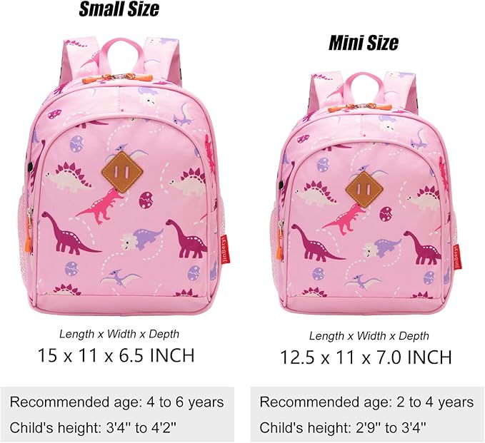 JinBeryl Toddler Backpack for Boys or Girls, Little Kids Backpack for Preschool or Kindergarten (Dinosaur Pink, Small)