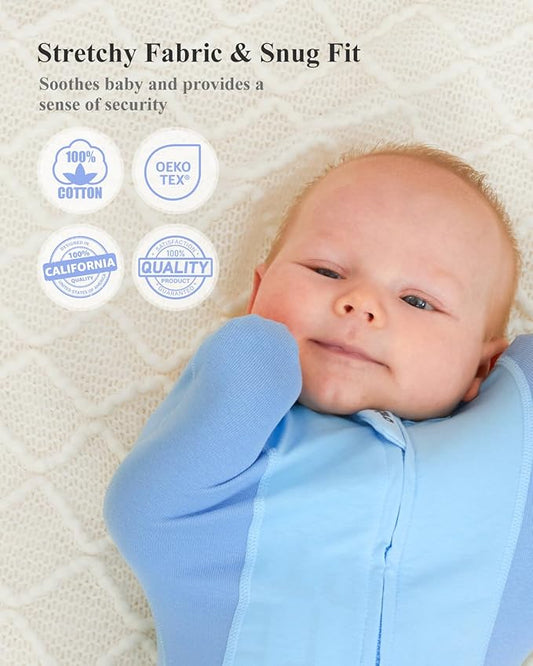 Swaddle for Newborns, Baby Swaddles 0-3 Months 5-13lb, Arms Up Swaddle 0-3 Months Newborn with Moisture-Wicking Fabric, Promotes Healthy Hip Development, 2-Way Zipper & Foot Buttons, 1Pack,Blue