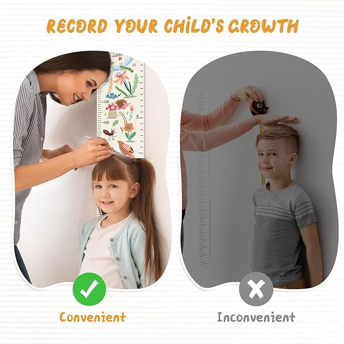 Woodemon Personalized Name Growth Chart for Wall, Flower Birds Canvas Height Chart for Kids Baby Child Toddler Boys Girls, Canvas&Wood Growth Chart for Wall Room Nursery Decor,Easy Care