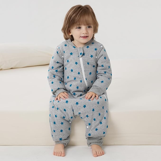 Duomiaomiao 3.5 TOG Toddler Sleep Sack 6-12 Months 100% Cotton Winter Side Open Zipper Baby Sleep Sack with Feet, Warm Toddler Wearable Blanket