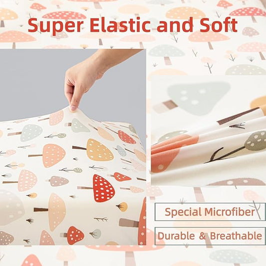 SDIII 2 Pack Mushroom Crib Sheets for Boys Girls 52×28 Stretchy Microfiber Jersey Knit Soft Fall Crib Sheets for Standard Crib and Toddler Mattress