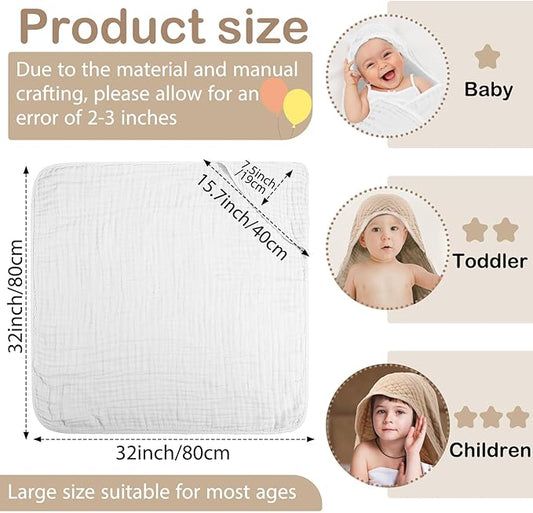 VitalCozy 6 Pcs Baby Muslin Hooded Bath Towels and Washcloths Muslin Cotton Hooded Baby Towels Absorbent Blankets for Gift Newborn Infant Shower (32 x 32 Inch,White,Beige)