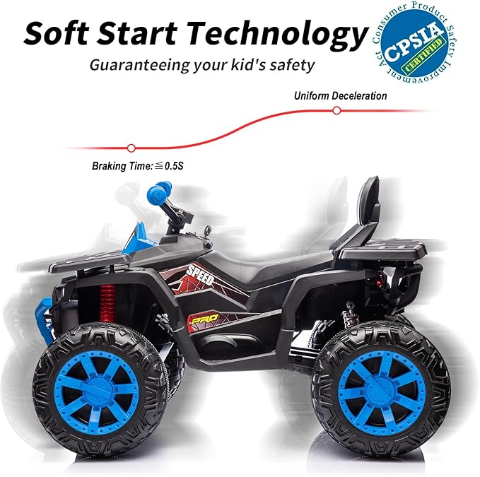 Kids ATV 4 Wheeler, 24V 4WD Electric ATV Ride On Toy for Big Kid w/ 2-Seater, 4x200W Motor, 5.6Mph Max Speed - Blue