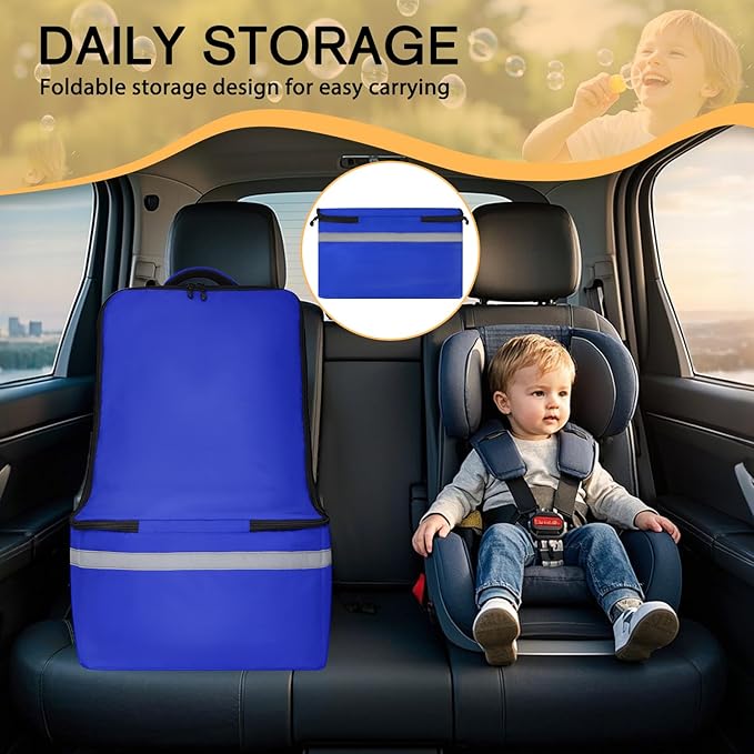 LARIPOP Car Seat Travel Bag for Airplane, Infant Seat Carrier with Shoulder Strap, Padded Backpack with Reflective Stripes, Blue