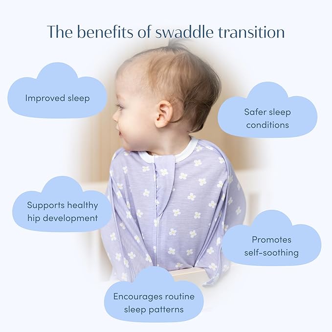 SleepingBaby Zipadee-Zip Transition Swaddle - Cozy Baby Swaddle Blanket with Zipper Convenience - Roomy Wearable Blanket for Easy Diaper Changes - Paperwhite Flowers, X-Small (3-6 Month)