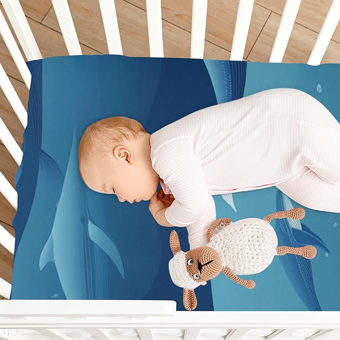 Blue Whales 01 Crib Sheets Standard Crib Toddler Mattresses Cover Fitted Baby Bed Sheet Breathable Crib Mattress Sheet for Girls Boys 39''x27''x9''