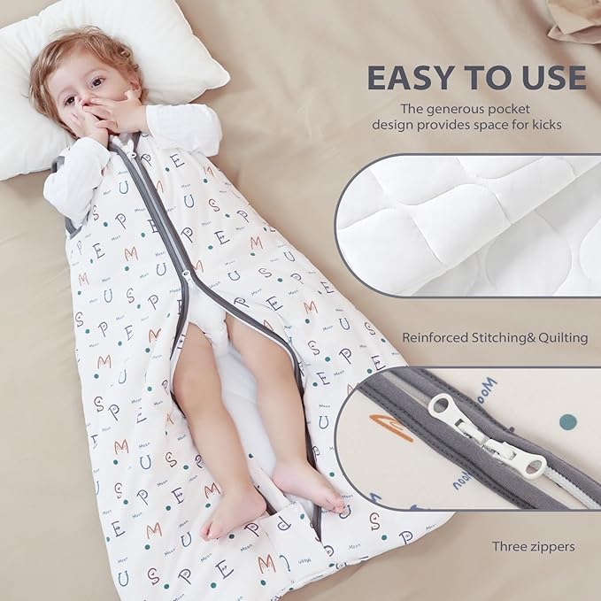 Mosebears Sleep Sack Baby Winter Wearable Blanket with 2-Way Zipper,2.5 TOG Cotton Sleep Sack Unisex (Alphabet, 18-24 Months)