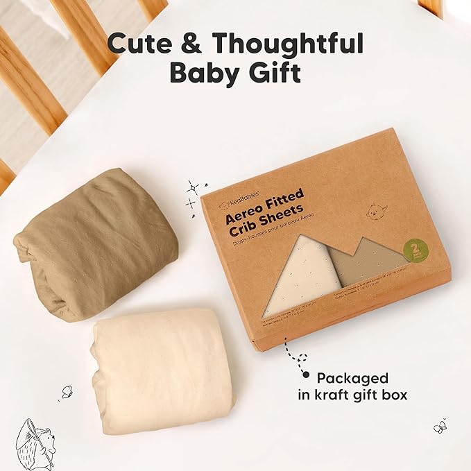 KeaBabies 2-Pack Fitted Crib Sheets for Boys, Girls, Baby - Soft Bamboo Viscose Cotton, 52x28 Standard Crib Mattress Sheets, Toddler Bed Mattress Cover, Gender Neutral, Breathable, Durable (Pecan)