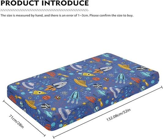 Cartoon Rockets Planets Stars Comets and UFOs Fitted Crib Sheet Astronaut Space Galaxy Baby Crib Sheet Fit Standard Crib and Toddler Mattress,Crib Mattress Sheets for Boys Girls 28"x52"