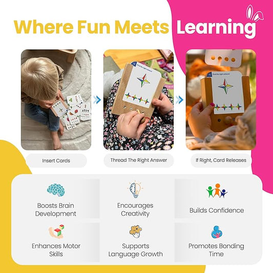 Puncho Educational Talking Flash Cards Game for Toddlers - Sensory Toys with Wooden Hole Box & 6 Bilingual Card Sets - Early Development Fun Matching Games for Kids - Ages 4+