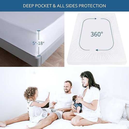 Moonsea Queen Size Mattress Protector Waterproof,Mattress Cover Protector, Smooth Top Mattress Protector for Kids, Breathable Skin Friendly and Noiseless Fitted Sheet Queen Size,Polyester