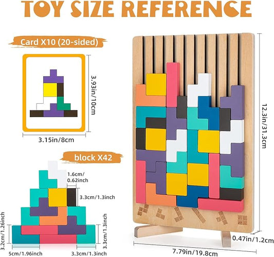 Montessori Wooden Stacking Puzzle Toy, Colored 3D Russian Block Stacking Jigsaw Puzzle Toy, Giant Building Block Board Game Educational Toys for Kids Brain Teasers for Toddlers 3-6 Years