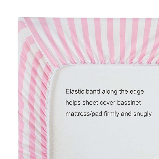 Onacosht Stretchy Bassinet Sheets 33" x 19" Compatible with Mika Micky, KoolaBaby (3 in 1), BabyBond, HARPPA and RICUTON Bedside Bassinet, 3 Pack for Baby Boy and Girl, Pink Arrow Star Stripe Printing