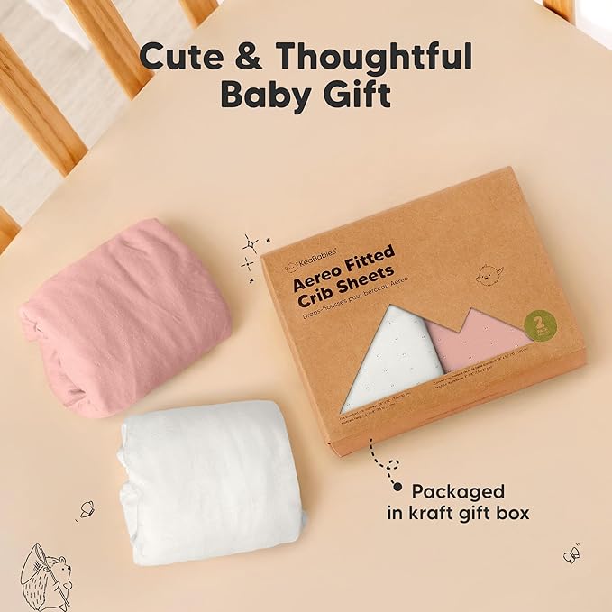 KeaBabies 2-Pack Fitted Crib Sheets for Boys, Girls, Baby - Soft Bamboo Viscose Cotton, 52x28 Standard Crib Mattress Sheets, Toddler Bed Mattress Cover, Gender Neutral, Breathable, Durable (Rose)