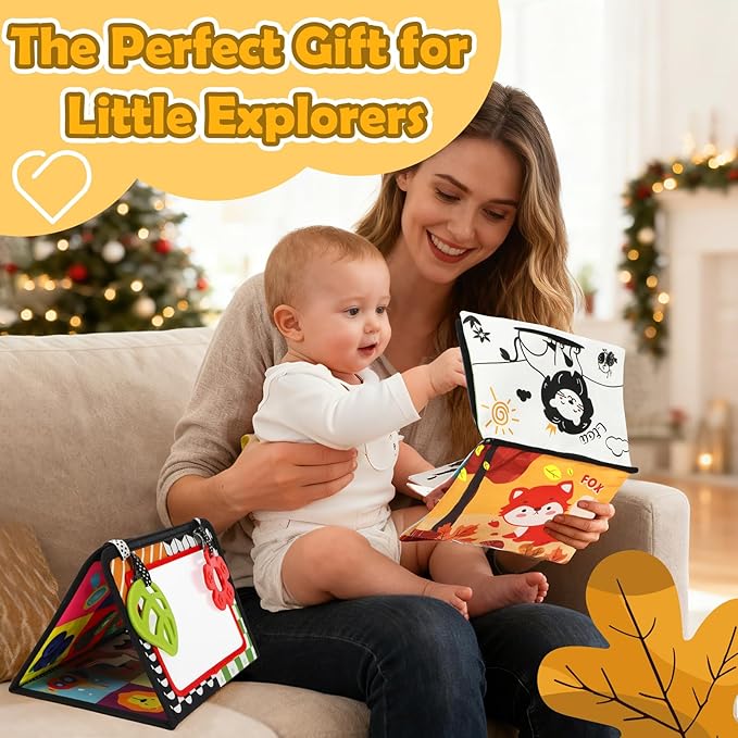 Tummy Time Toy - Black and White High Contrast Baby Toys for Newborn - Baby Visual Stimulation Mirror - Montessori Sensory Crinkle Toy for Infant 0-3-6-12 Months - Boy Girl Gift