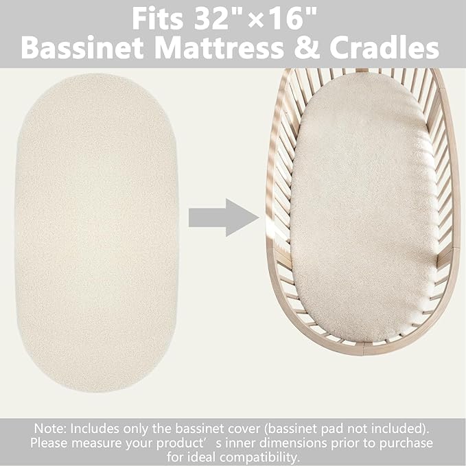 Lamb-Fleece Bassinet Sheets for Baby, Cozy Warm Fitted Sheets for Rectangle, Oval, Hourglass Bassinet Mattress, Muslin Moses Basket Sheets with Neutral Style 32"x16"(Beige)