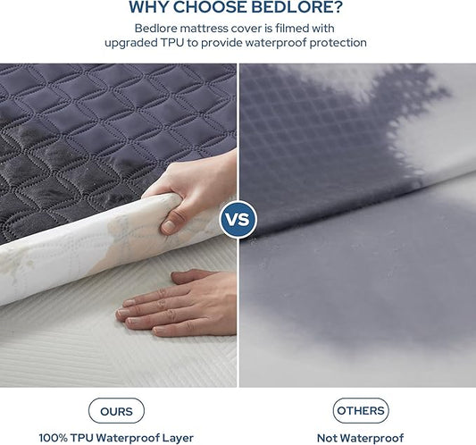 BEDLORE Waterproof Mattress Protector, Twin XL Size Noiseless Mattress Pad with Deep Pocket 6"-15" Depth, Soft Breathable Bed Mattress Cover Washable for Home, Bedroom, Hotel (Navy Blue)