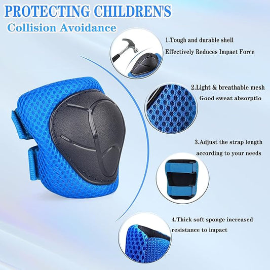 Kids/Youth Knee Pads and Elbow Pads Set for Kids 3-14 Years Boys Girls Protective Gear Set Adjustable Knee Pads, Elbow Pads, Wrist Guards Skateboard Skating Skiing Cycling Biking Running Scooter