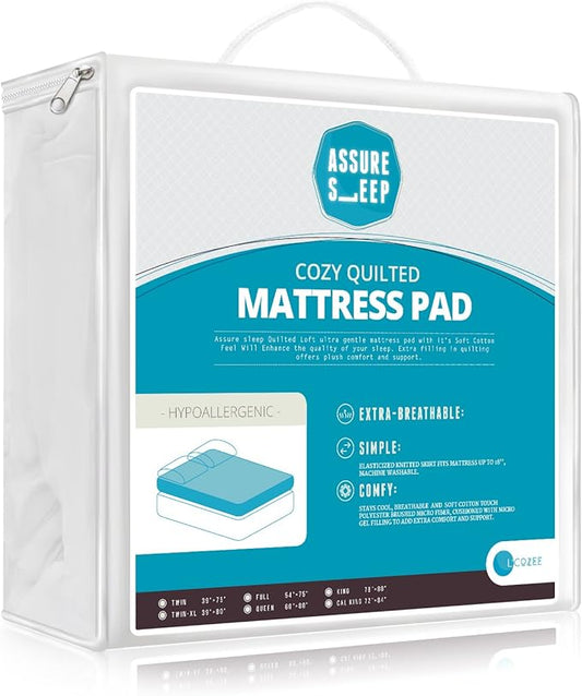 L' COZEE Super Special White Event: Assure Sleep, Hypoic Waterproof Fitted Crib & Toddler Protective Mattress Pad Cover, White Vinyl Free