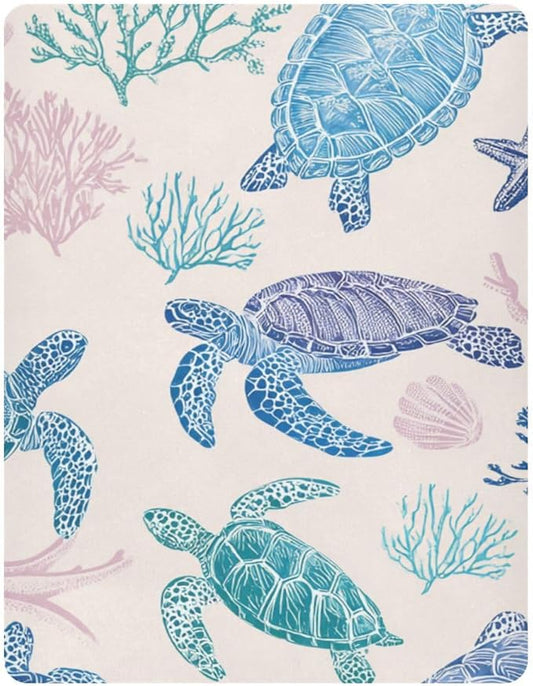 Line Turtles Starfish and Coral Crib Sheets Standard Crib Toddler Mattresses Cover Fitted Baby Bed Sheet Breathable Crib Mattress Sheet for Girls Boys 52" x 28"x5''