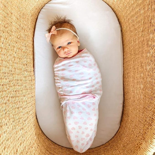 Comfy Cubs Easy Swaddle Blanket, 3 Pack - 100% Cotton Newborn Wrap, Large for 3-6 Months Infants, with Adjustable Velcro, Breathable and Durable Sleep Sack for Babies - Pink