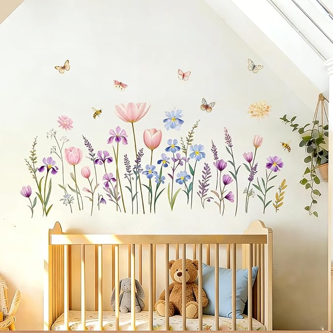 Boho Flower Wall Decals Wildflower Floral Dandelion Grass Wall Stickers Baby Nursery Girls Bedroom Kids Room Wall Decor