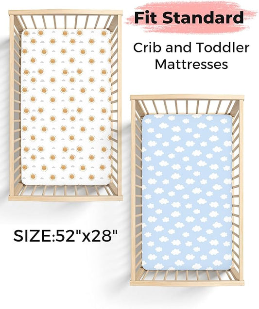 Crib Sheets for Boys and Girls, 2 Pack Fitted Baby Sheets for Standard Toddler Mattress 28" x 52", Soft Breathable Jersey Knit Baby Bedding (Sunny Morning)