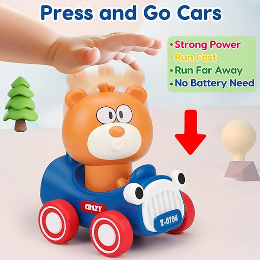 AugToy Press and Go Toy Cars for Toddlers 1-3 Push Go Animal Racing Baby Cars Toys Infant 6-12-18 Months Toys for 1 Year Old Boy Girl First Birthday Gifts for One Two 2 Year Old Toddler Toys 1-2 2-3