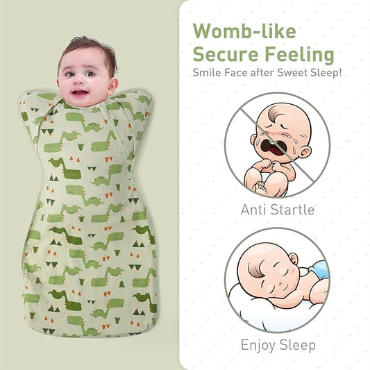 Premium Soft Cotton Swaddle Blanket Sleep Sack Arms Up Design 2 Packs 3-6 Months, Hands Up 3-Way Transitions to Arms-Free Wearable Sleeping Sack Bag for Baby Boys Girls Snug Fit Calms Startle Reflex